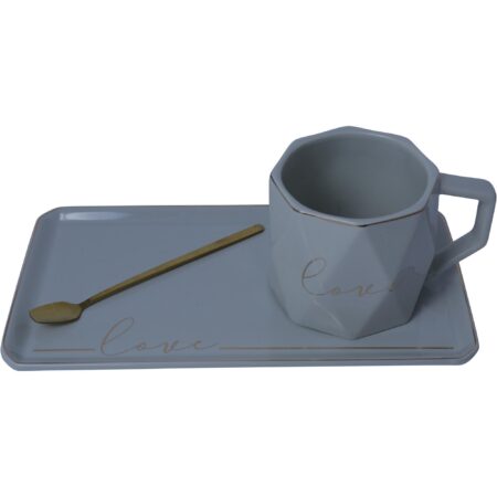Set de Taza con Plato con Cuchara 3pz