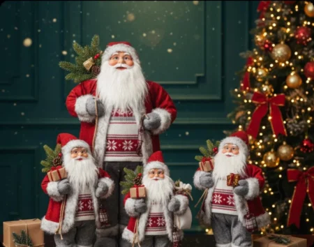 Papá Noel rojo con abrigo decorado 30 cm