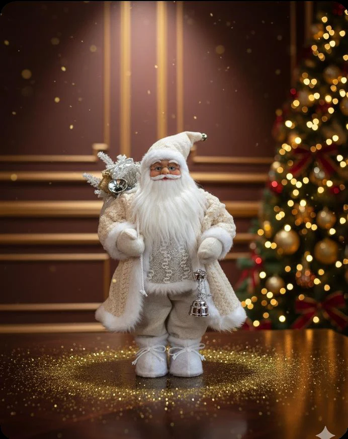 Papá Noel blanco con saco y bastón 30 cm