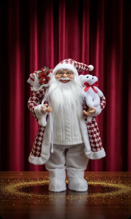 Papá Noel blanco con saco y oso 30 cm