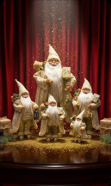 Papá Noel dorado con bastón 45 cm