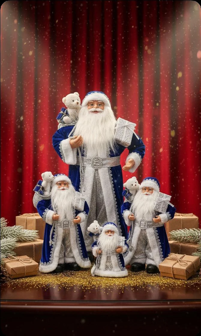 Papá Noel azul con saco 45 cm