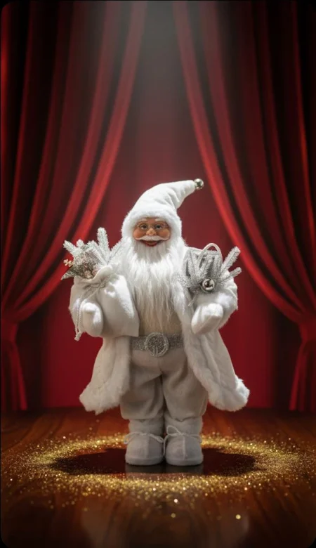 Papá Noel blanco con saco y detalles plateados 60 cm