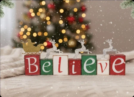 Letrero Believe con renos 67 × 8 × 25 cm