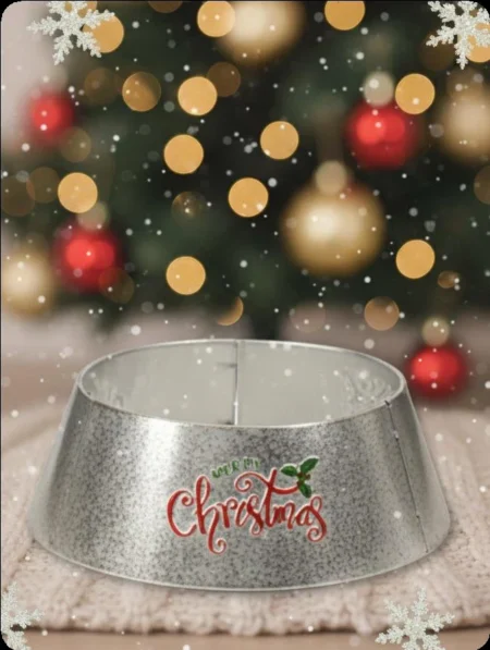 Base plateada con texto Christmas, tamaño M 62 × 62 × 23 cm