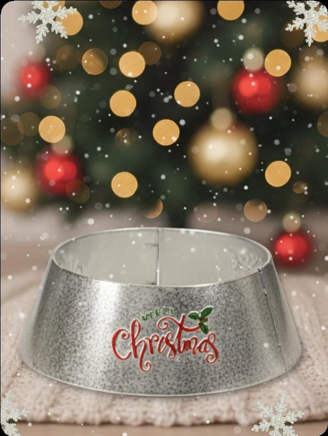 Base plateada con texto Christmas, tamaño M 62 × 62 × 23 cm