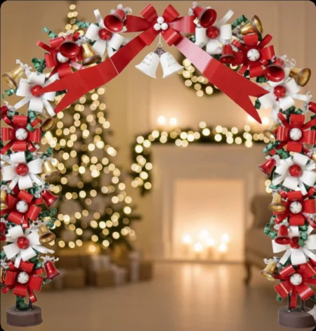 Arco decorativo navideño con lazo y adornos 259 × 40 × 245 cm