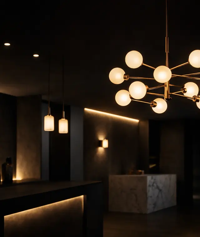 Ambiente interior iluminado por lámparas decorativas